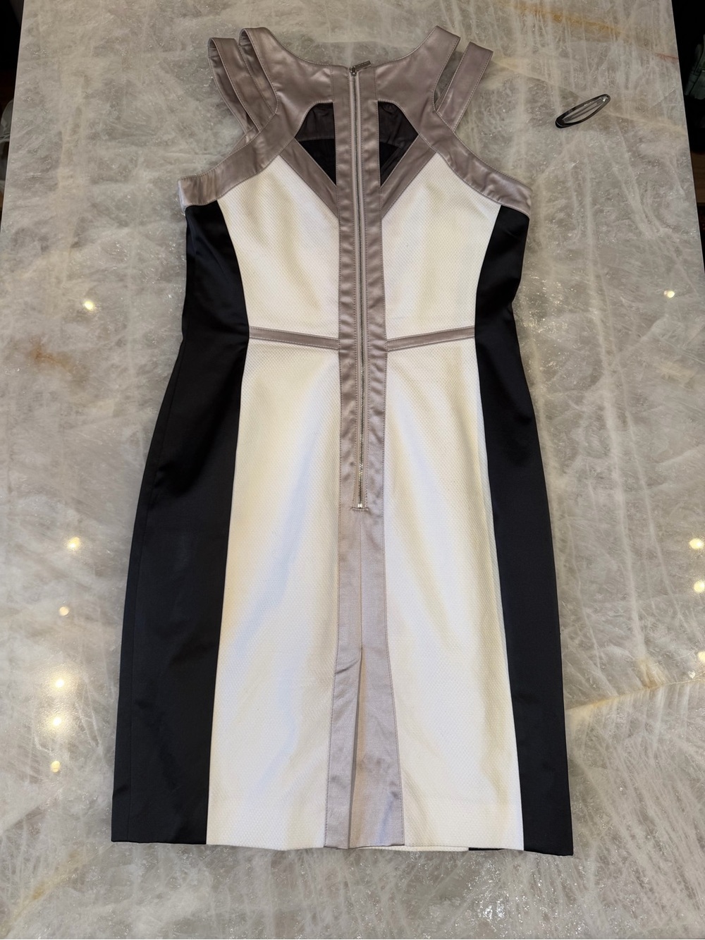 Karen Millen White, Black & Silver Colorblock Midi Dress